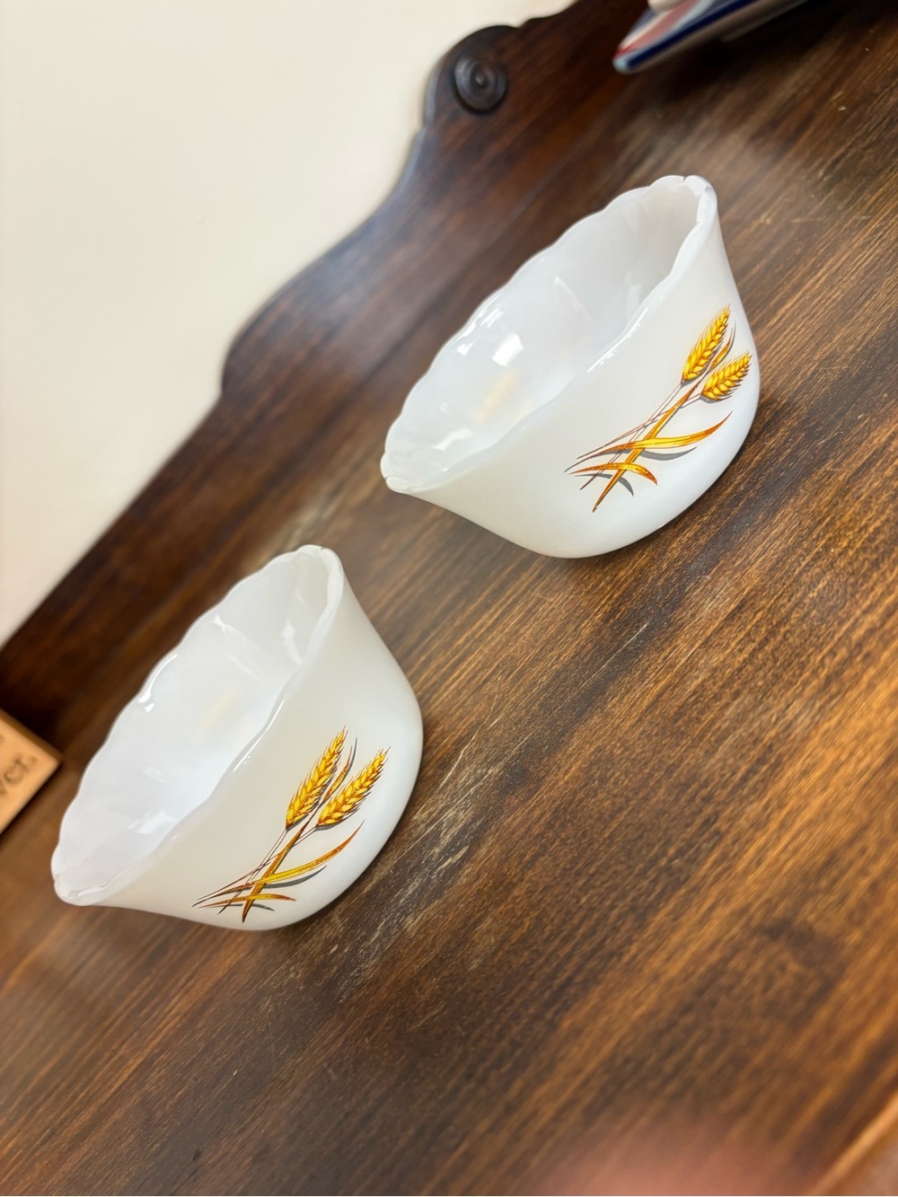 Vintage White Milk Glass Golden Wheat Rammekin  - Set of 2